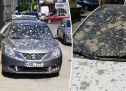 В столице бетономешалка испортила несколько машин, залив их бетоном