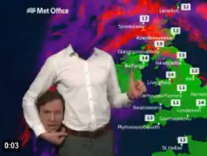 Британский ведущий прогноза погоды вышел к телекамере без головы