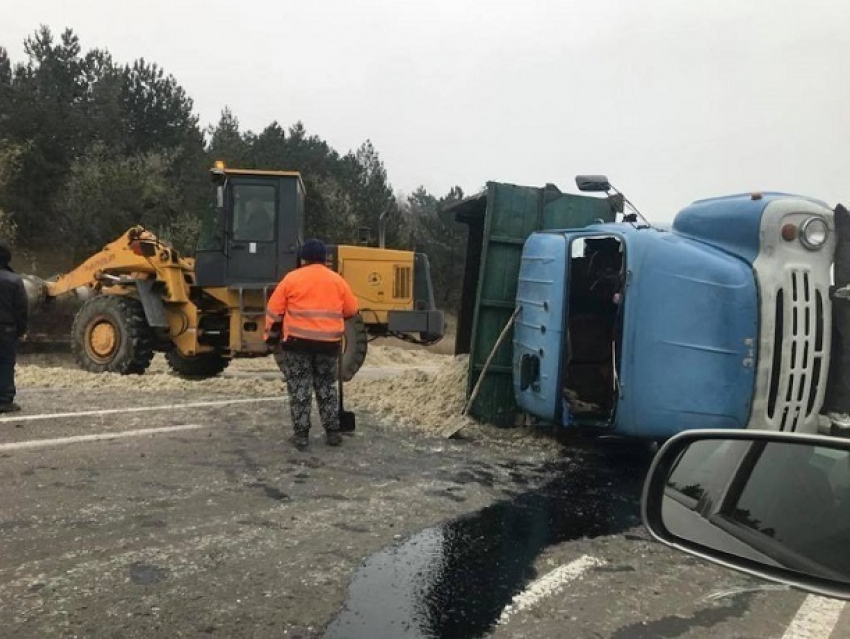 Грузовик с отходами производства сахара перевернулся в Единцах