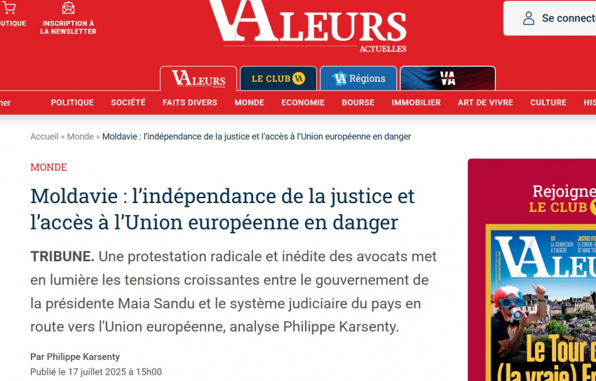 Французское издание Valeurs Actuelles выпустило статью в поддержку бастующих адвокатов Молдовы