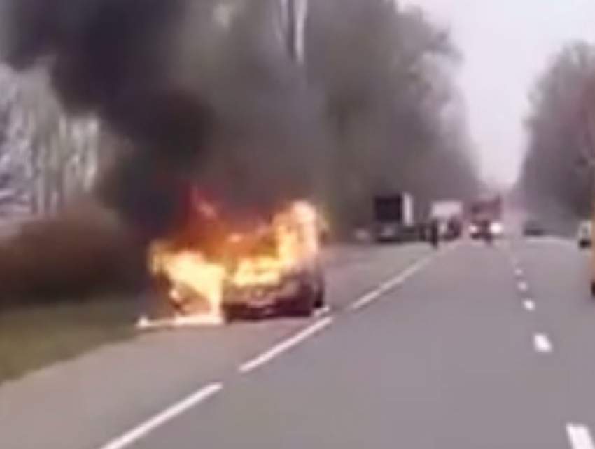 Вспыхнувший как факел автомобиль вблизи Единец снял на видео случайный свидетель